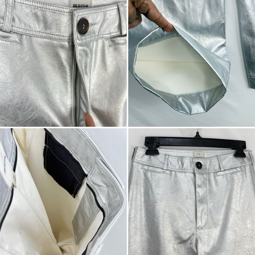 Maeve The Ettie High Rise Crop Wide-Leg Pants Metallic Faux-Leather Size 26 - Picture 12 of 16